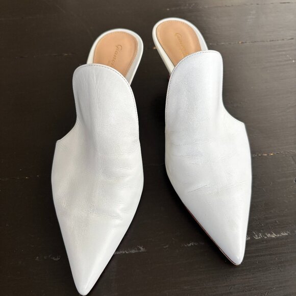 Gianvito Rossi White Leather Pointed Toe Kitten Heel Mules (Size 37) - Picture 1 of 13